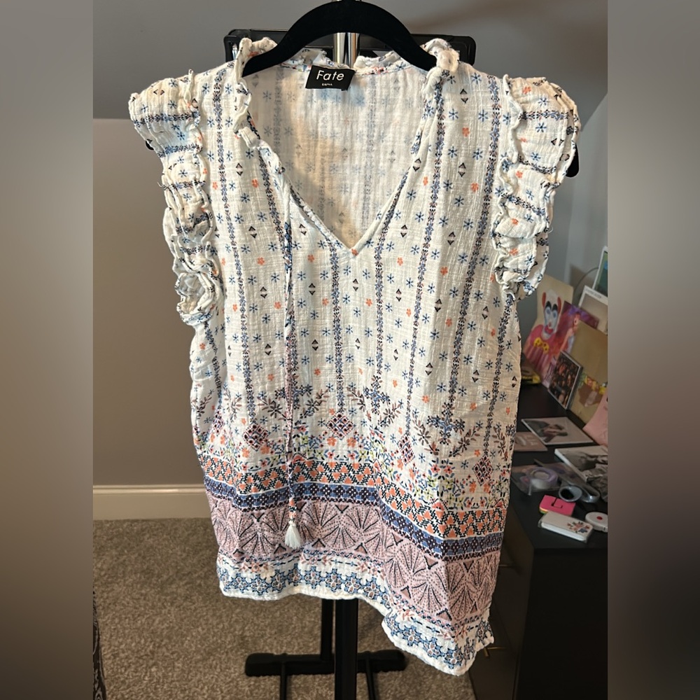 Fate Multicolor Patterned Ruffle Blouse - image 1